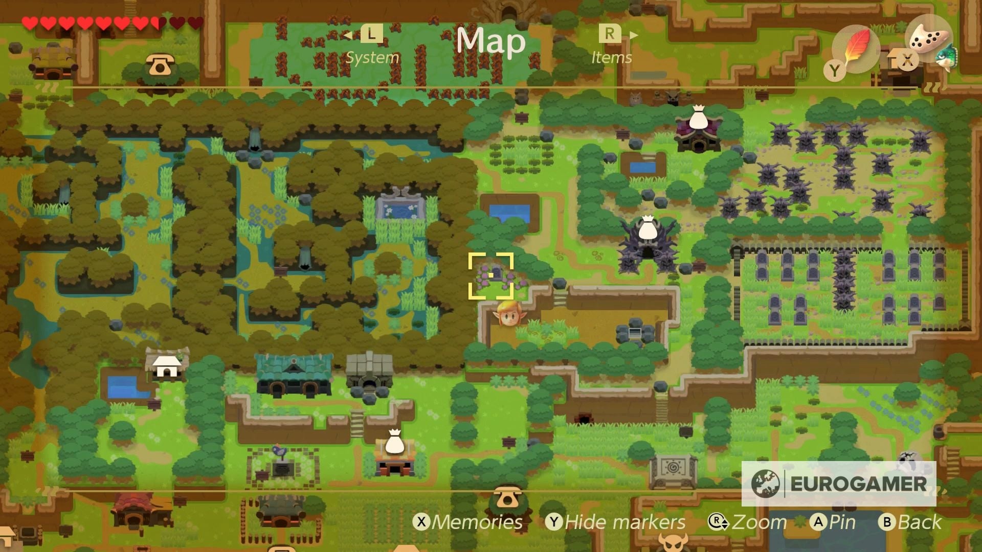 Zelda Link's Awakening Pink Ghost house and grave with flowers